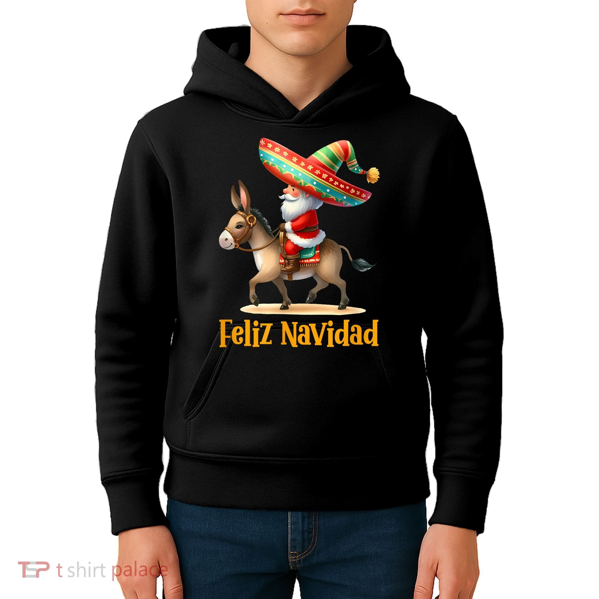 Mexican Santa Riding Donkey Christmas Navidad Mexicana Kids Hoodie