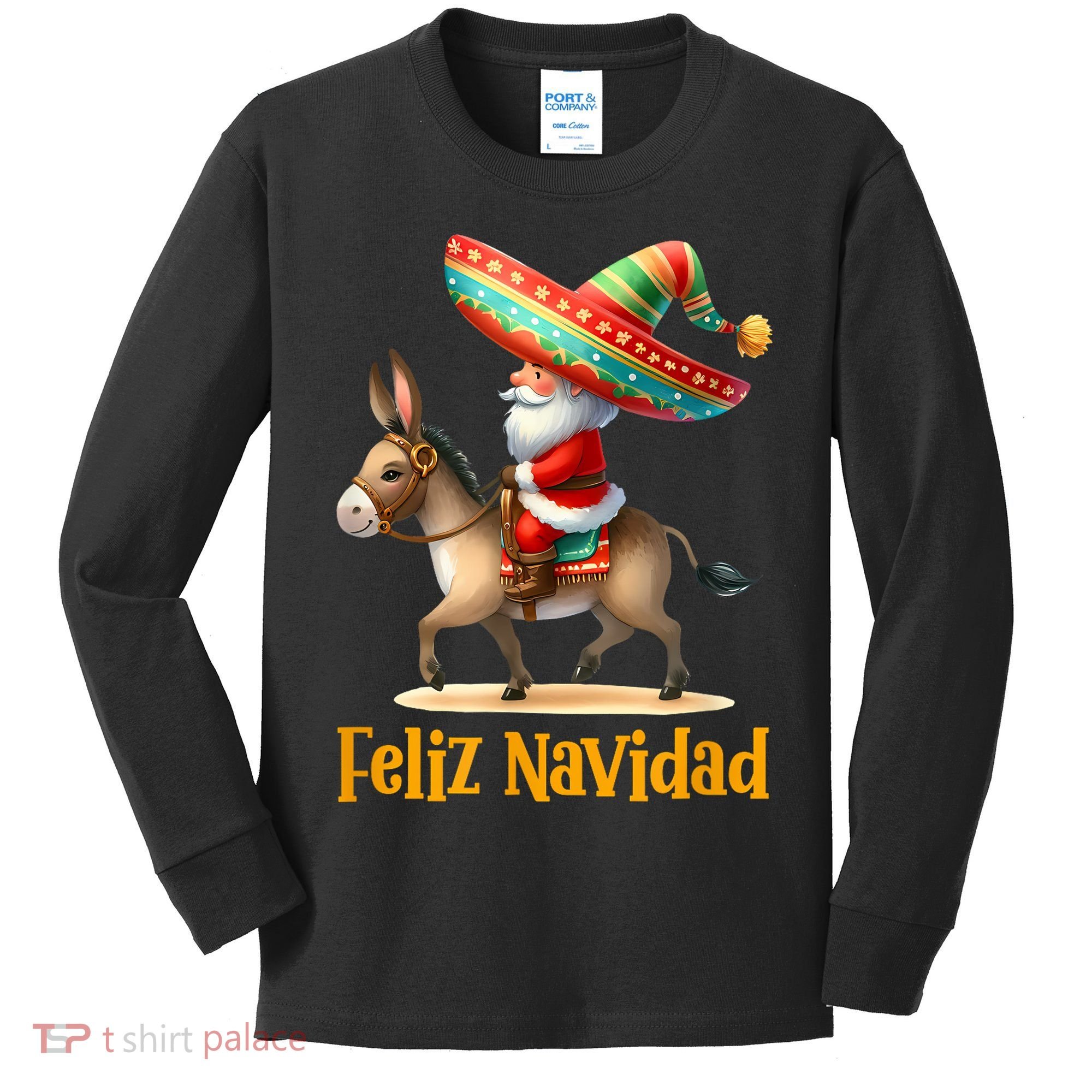 Mexican Santa Riding Donkey Christmas Navidad Mexicana Kids Long Sleeve Shirt