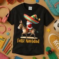 Mexican Santa Riding Donkey Christmas Navidad Mexicana Kids T-Shirt thumb 3