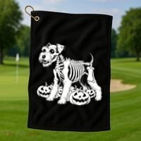 Miniature Schnauzer Skeleton Birthday Halloween Cute Gift Golf Towel thumb 1