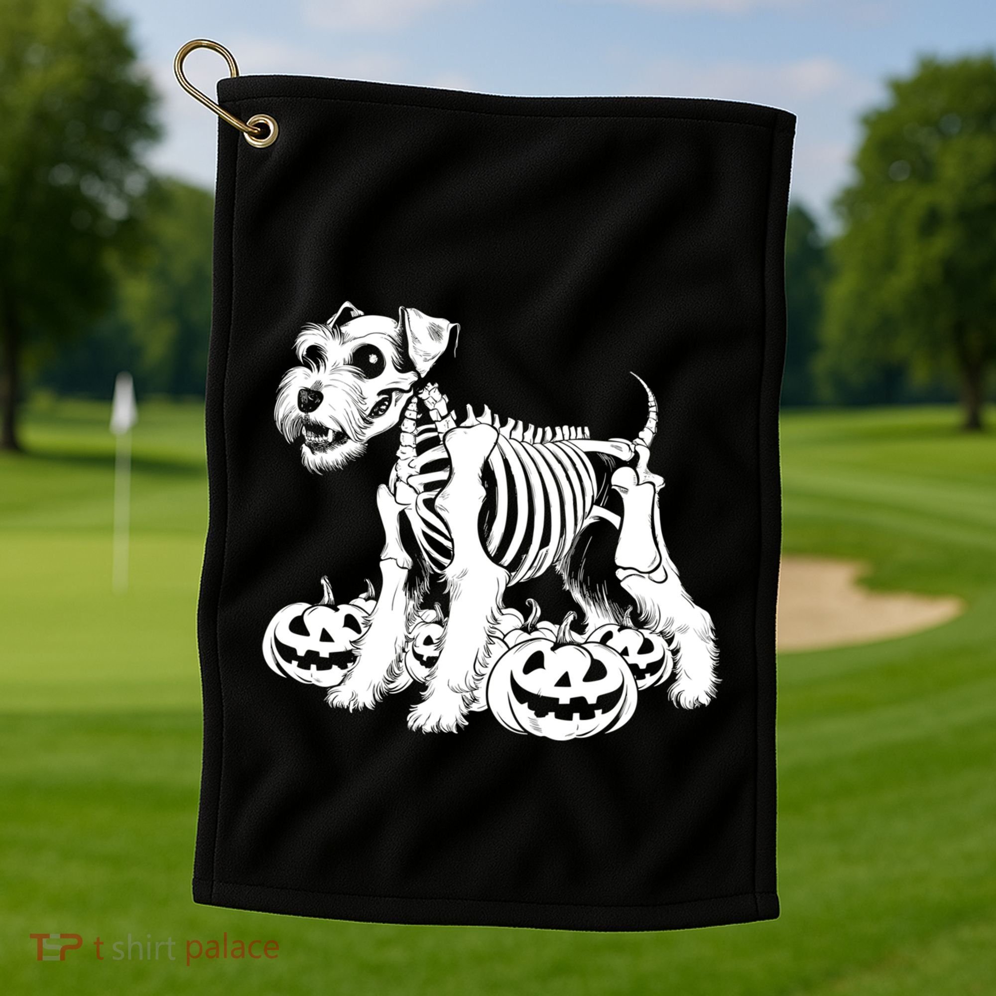 Miniature Schnauzer Skeleton Birthday Halloween Cute Gift Golf Towel
