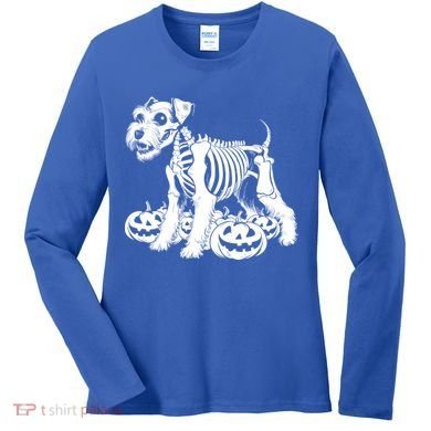 Miniature Schnauzer Skeleton Birthday Halloween Cute Gift Women's Long Sleeve Shirt