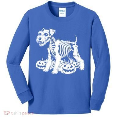 Miniature Schnauzer Skeleton Birthday Halloween Cute Gift Kids Long Sleeve Shirt