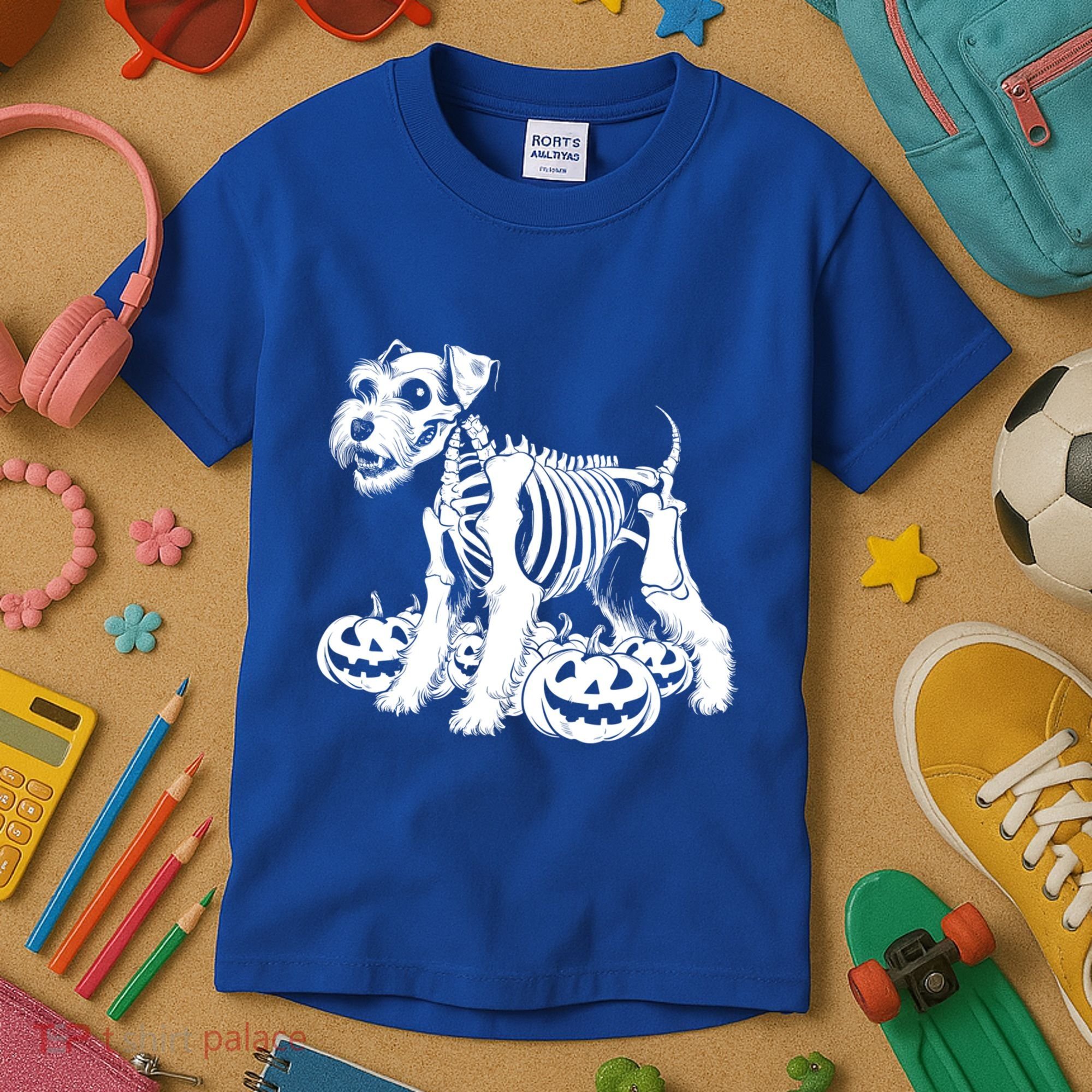 Miniature Schnauzer Skeleton Birthday Halloween Cute Gift Kids T-Shirt