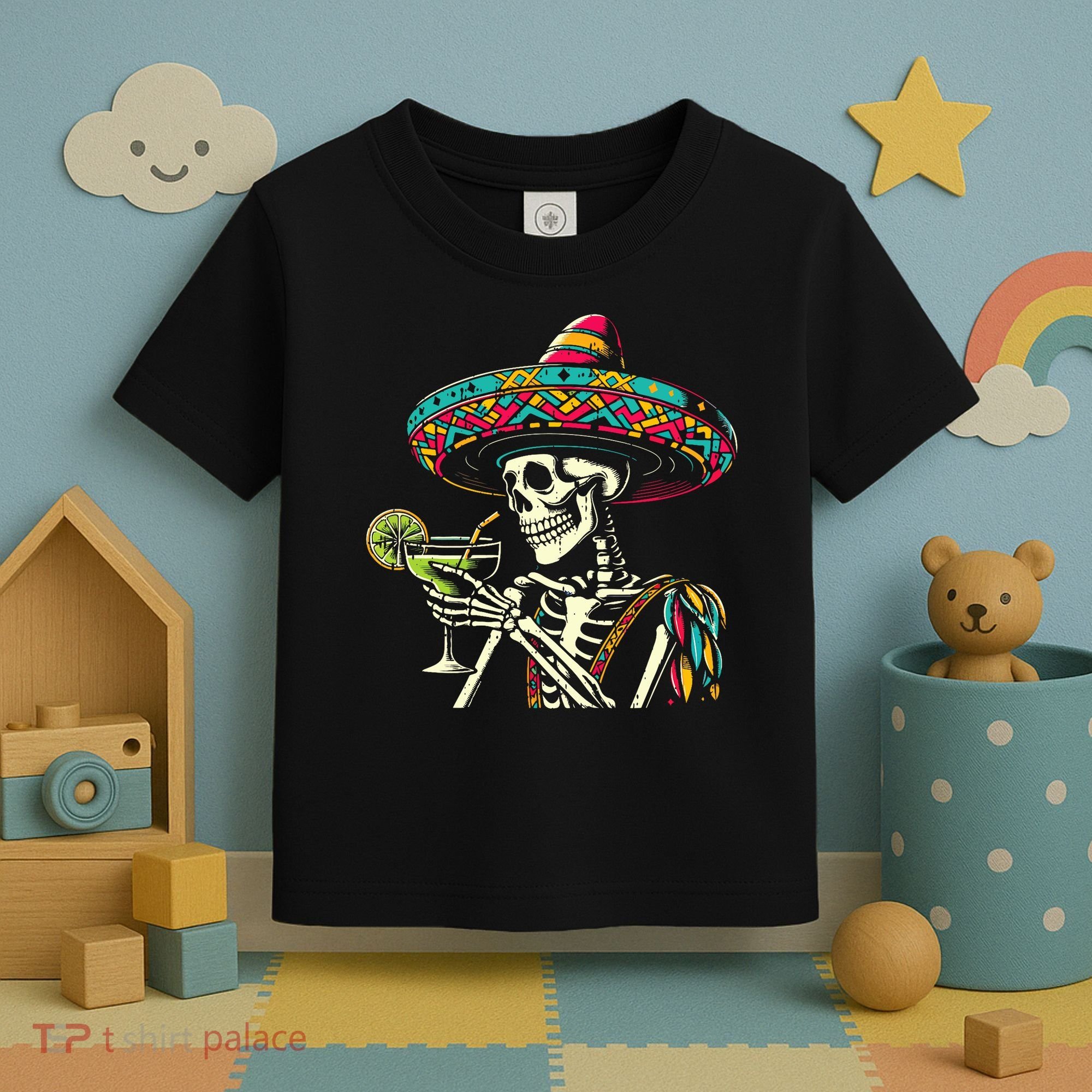 Mexican Skeleton Sombrero Cinco De Mayo Mexican Fiesta Party Toddler T-Shirt