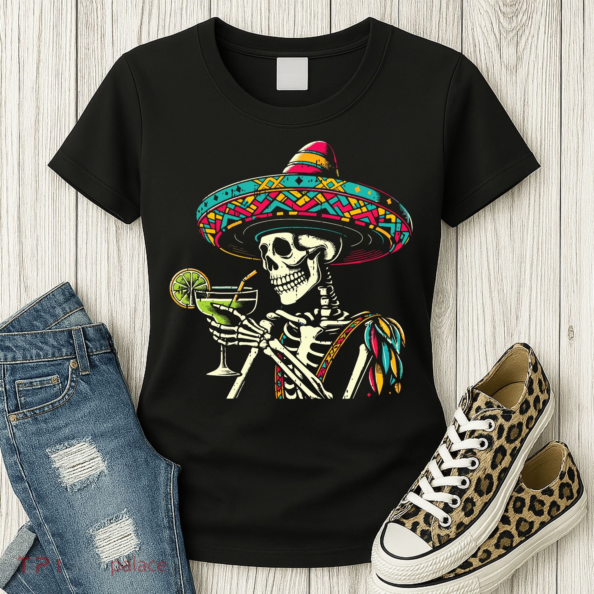 Mexican Skeleton Sombrero Cinco De Mayo Mexican Fiesta Party Women's T-Shirt