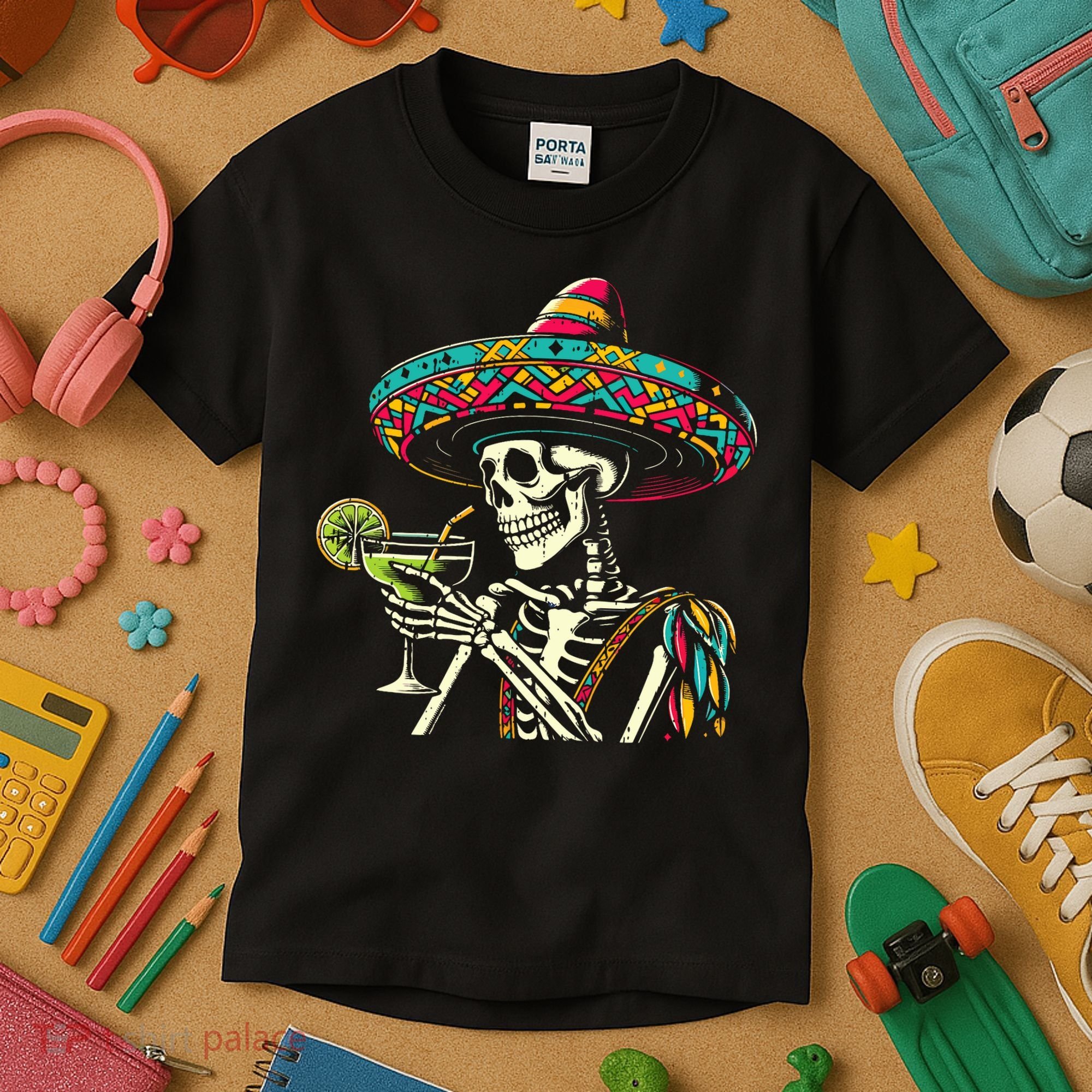 Mexican Skeleton Sombrero Cinco De Mayo Mexican Fiesta Party Kids T-Shirt