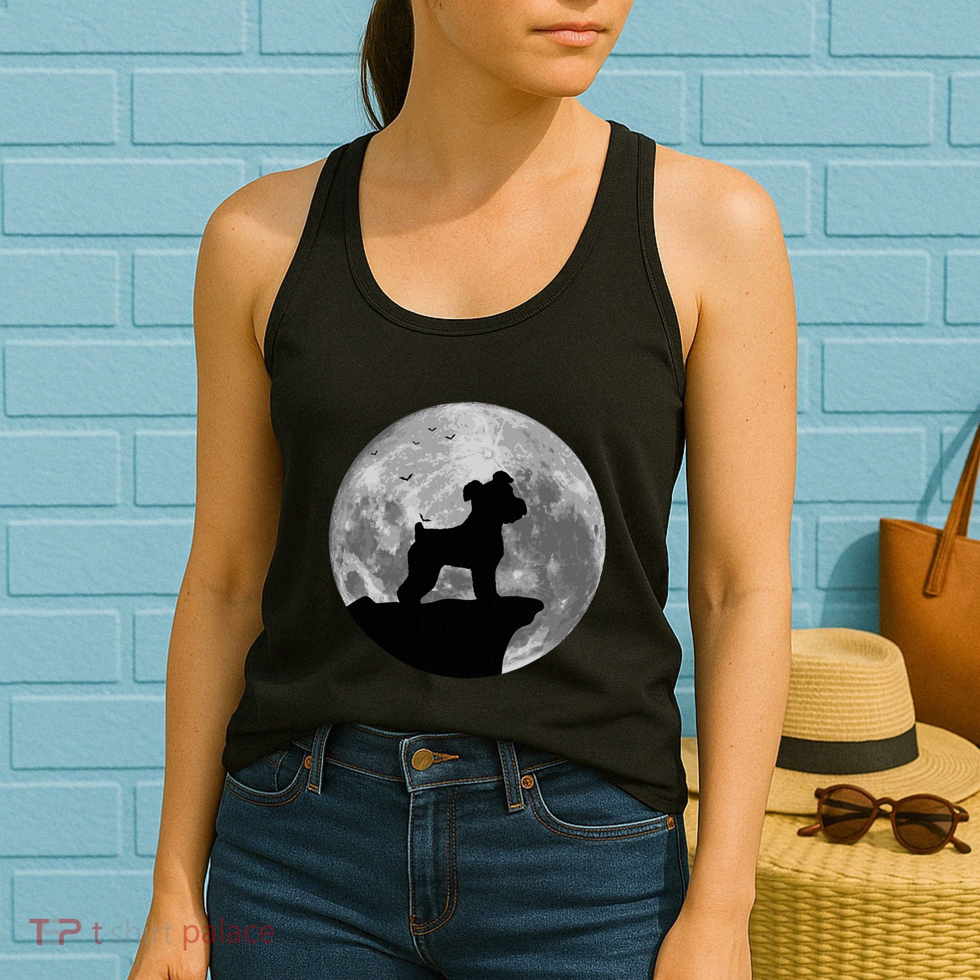 Miniature Schnauzer Silhouette In The Moon Costume Women's Tank Top