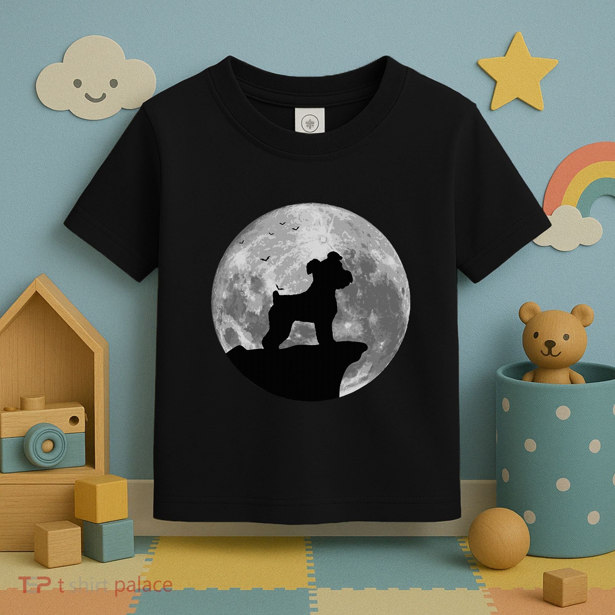 Miniature Schnauzer Silhouette In The Moon Costume Toddler T-Shirt