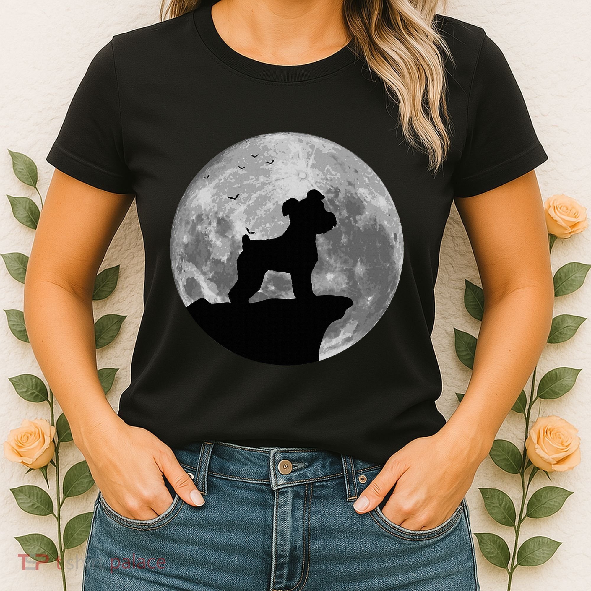Miniature Schnauzer Silhouette In The Moon Costume Women's T-Shirt