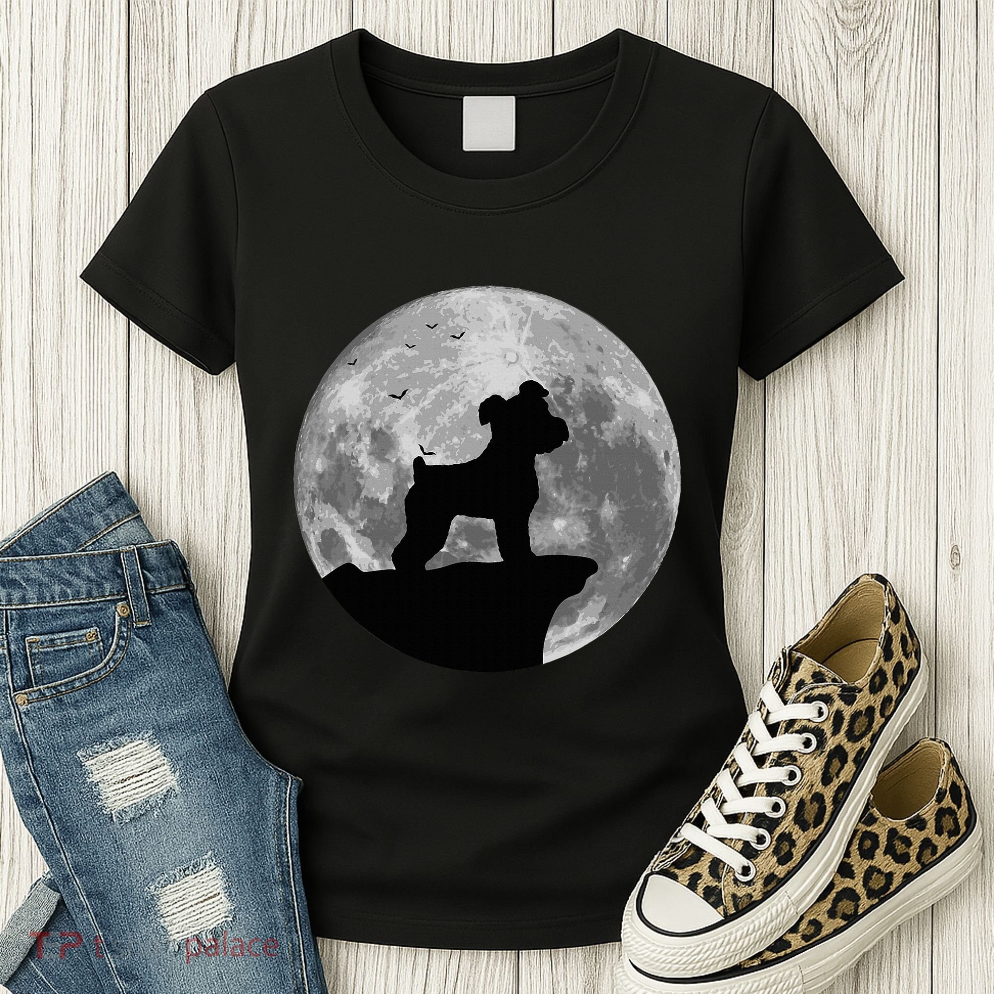 Miniature Schnauzer Silhouette In The Moon Costume Women's T-Shirt