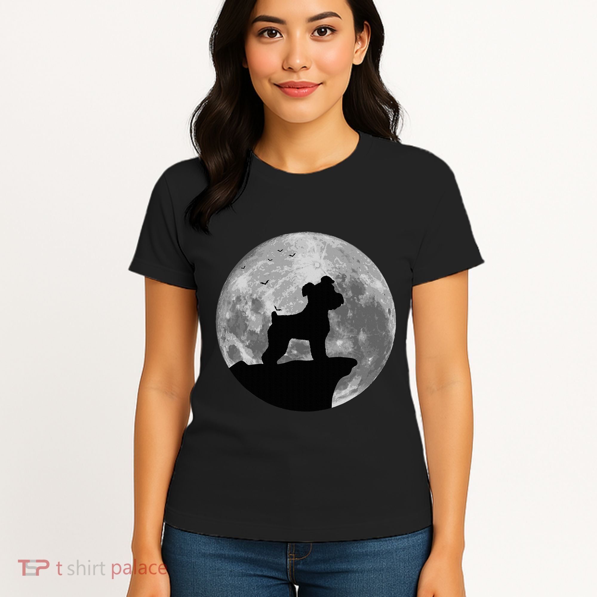 Miniature Schnauzer Silhouette In The Moon Costume Women's T-Shirt