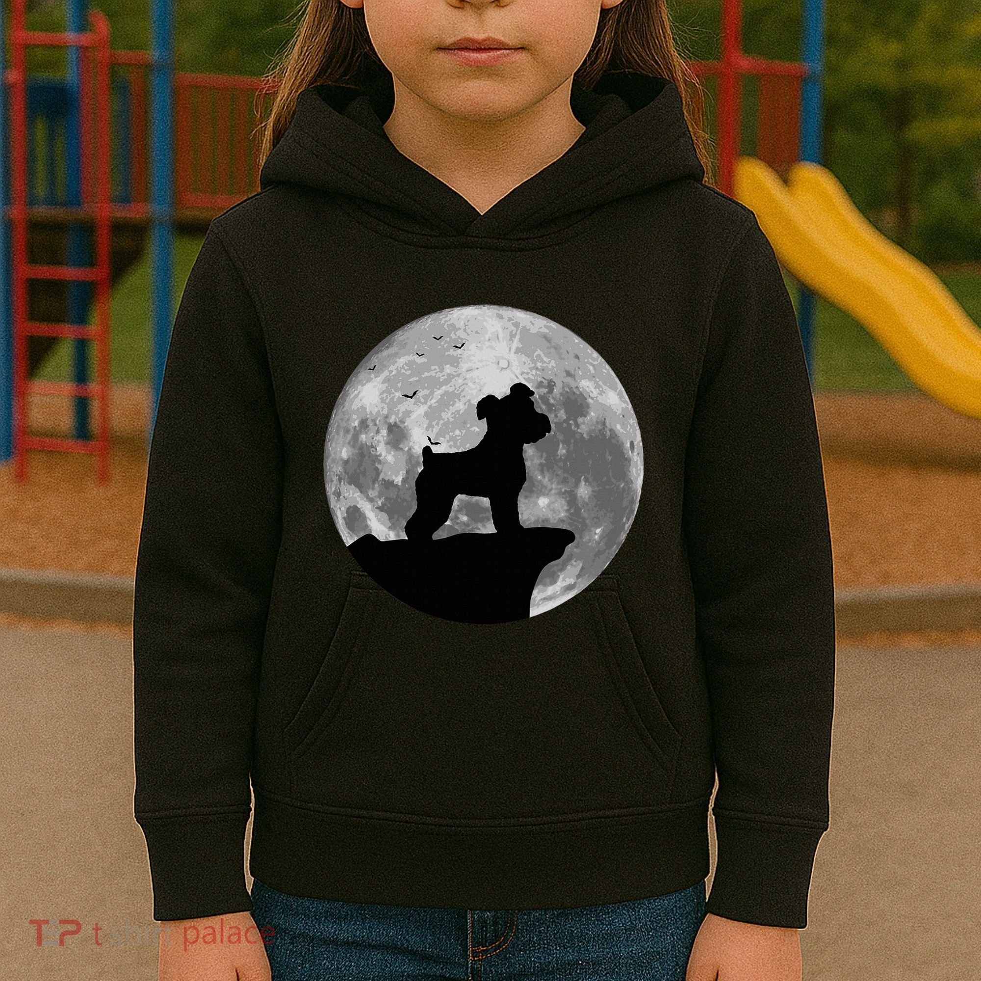 Miniature Schnauzer Silhouette In The Moon Costume Kids Hoodie