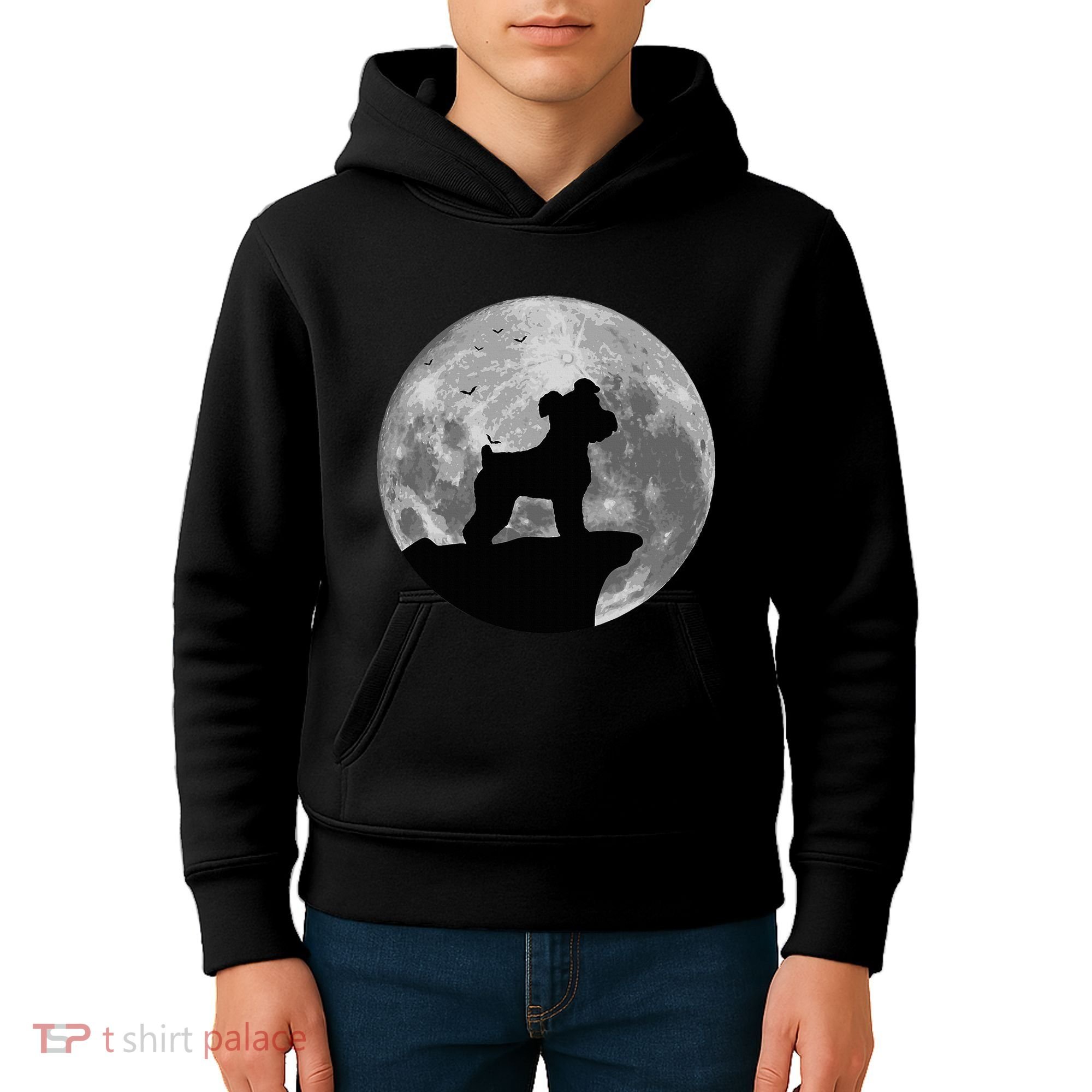 Miniature Schnauzer Silhouette In The Moon Costume Kids Hoodie