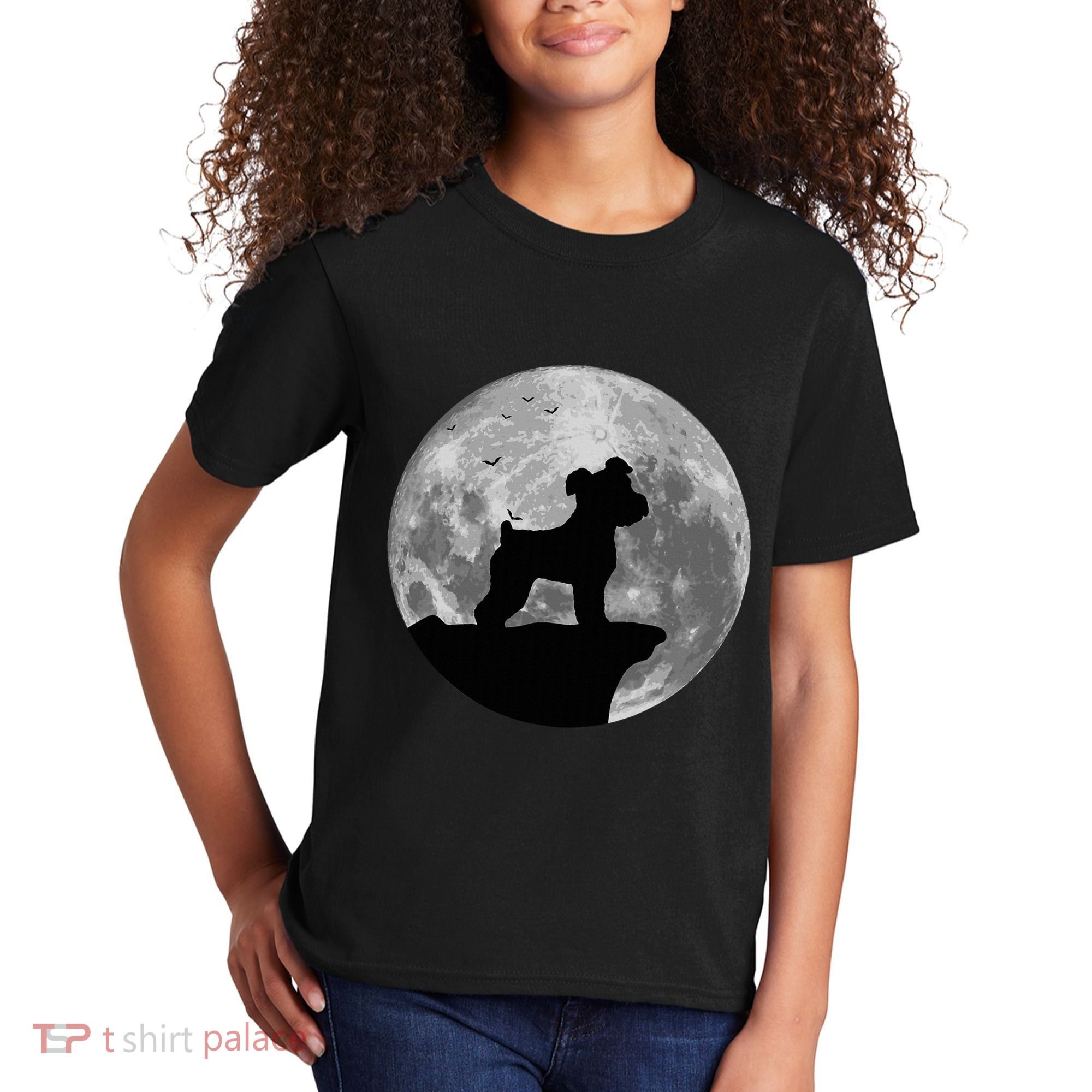Miniature Schnauzer Silhouette In The Moon Costume Kids T-Shirt