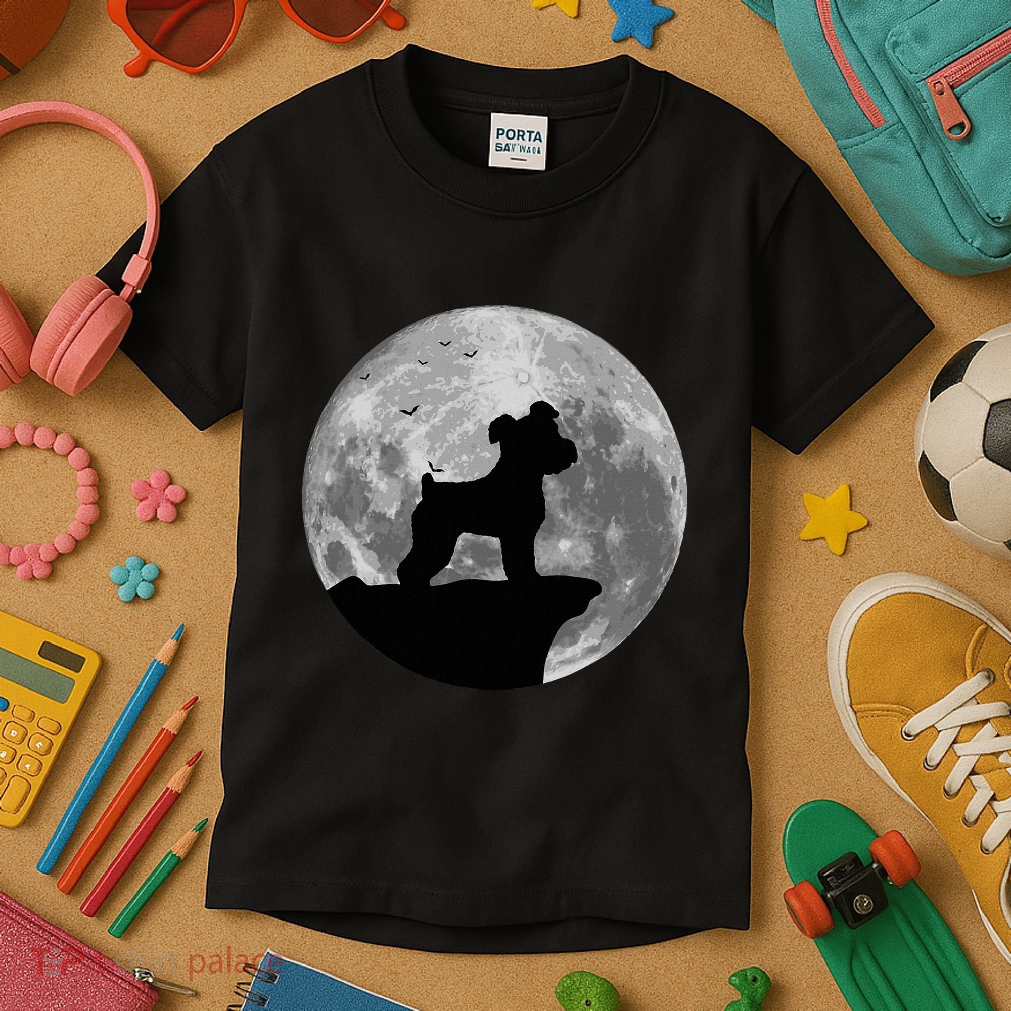 Miniature Schnauzer Silhouette In The Moon Costume Kids T-Shirt