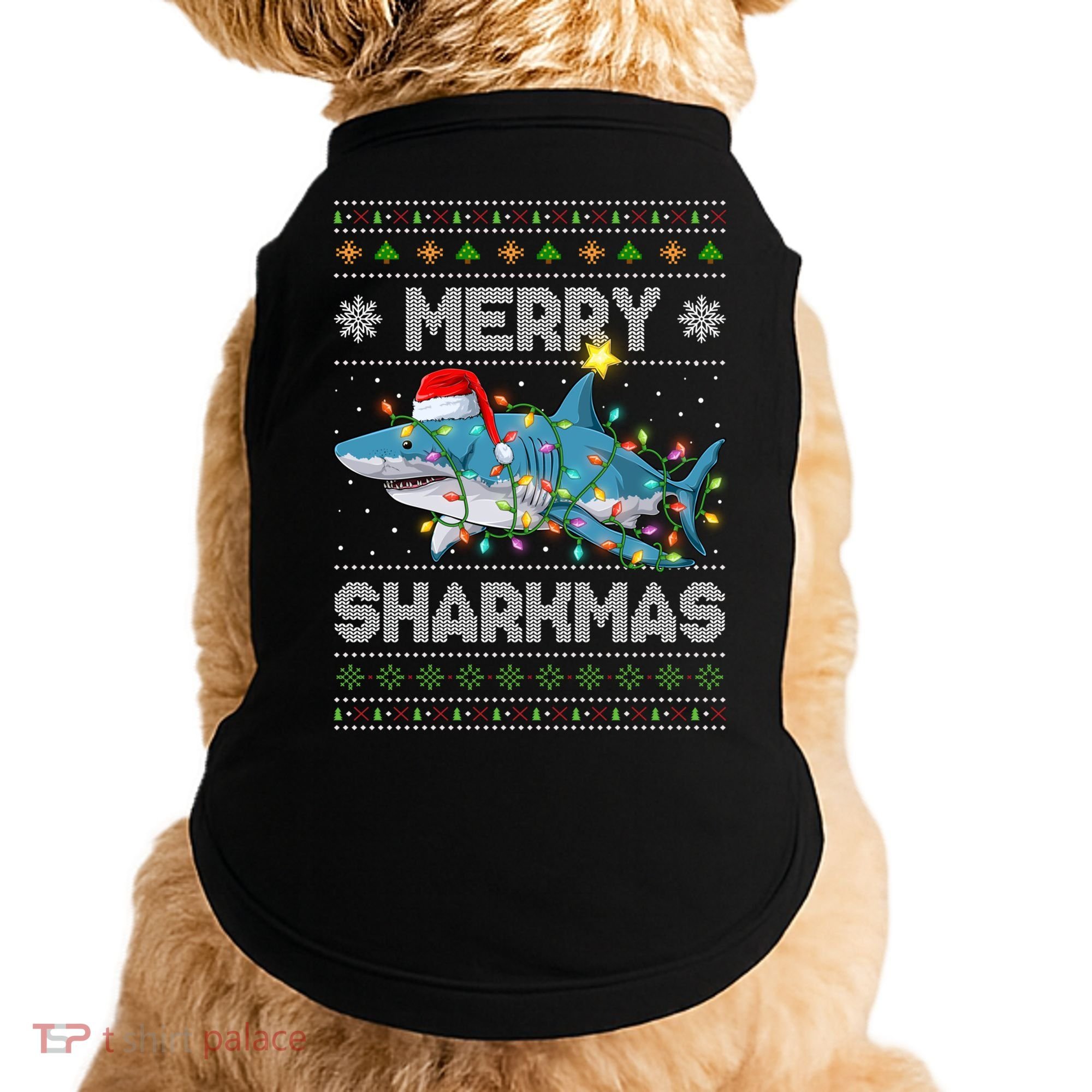 Merry Sharkmas Shark Santa Ugly Christmas Lights Xmas Doggie Tank