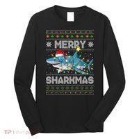 Merry Sharkmas Shark Santa Ugly Christmas Lights Xmas Long Sleeve Shirt thumb 0