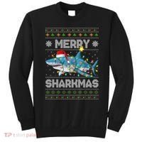 Merry Sharkmas Shark Santa Ugly Christmas Lights Xmas Sweatshirt thumb 0