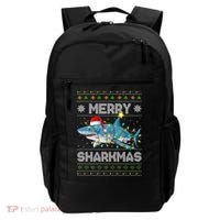 Merry Sharkmas Shark Santa Ugly Christmas Lights Xmas Backpack thumb 0