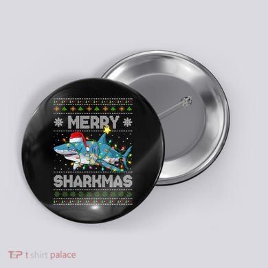 Merry Sharkmas Shark Santa Ugly Christmas Lights Xmas Button