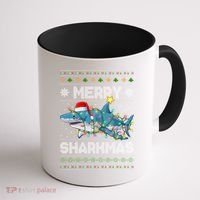 Merry Sharkmas Shark Santa Ugly Christmas Lights Xmas Coffee Mug thumb 1