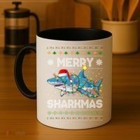Merry Sharkmas Shark Santa Ugly Christmas Lights Xmas Coffee Mug thumb 4
