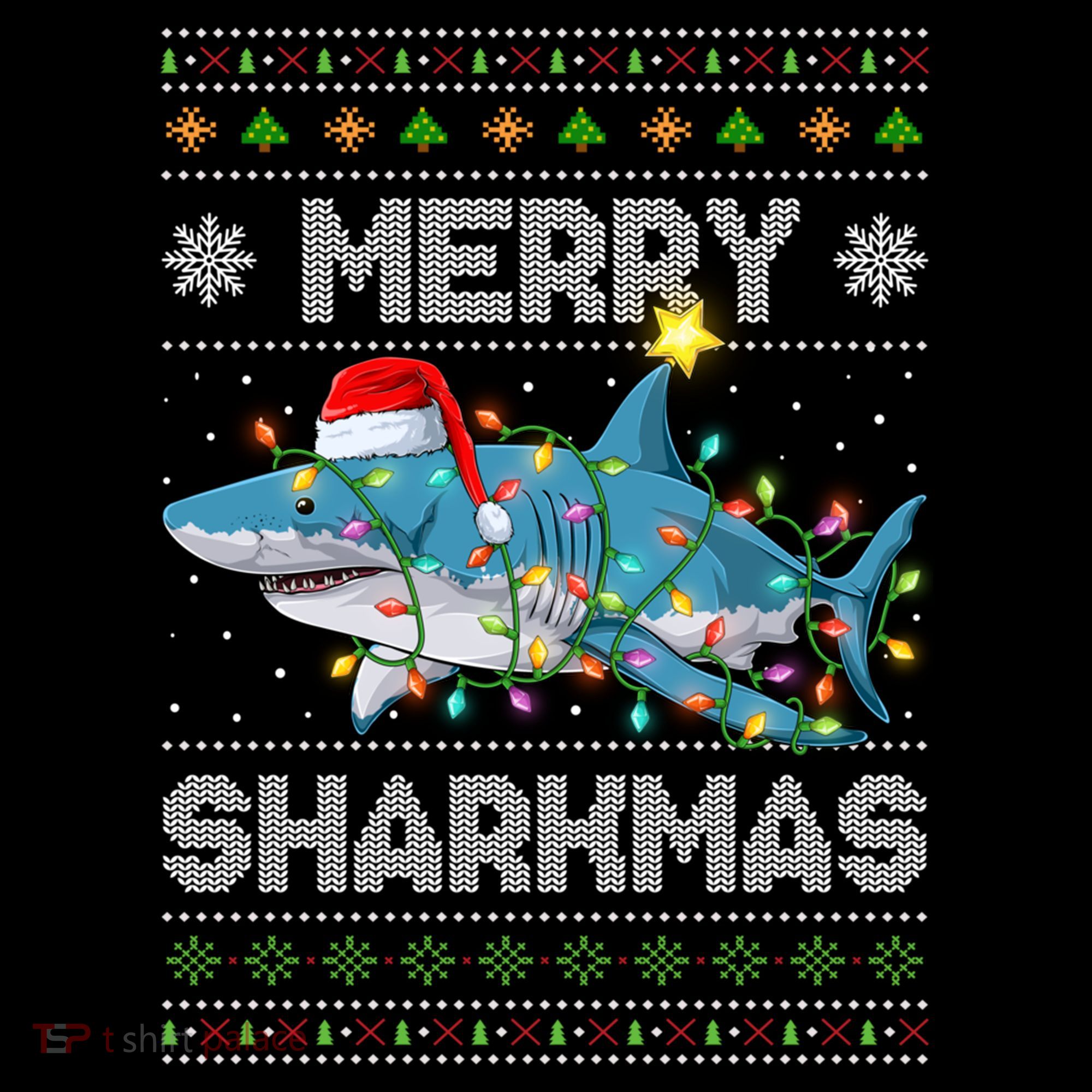 Merry Sharkmas Shark Santa Ugly Christmas Lights Xmas Coffee Mug
