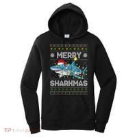 Merry Sharkmas Shark Santa Ugly Christmas Lights Xmas Women's Hoodie thumb 0