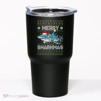 Merry Sharkmas Shark Santa Ugly Christmas Lights Xmas Tumbler thumb 0