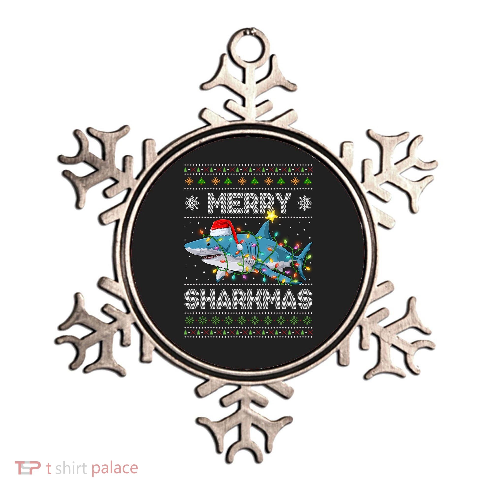 Merry Sharkmas Shark Santa Ugly Christmas Lights Xmas Ornament