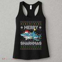 Merry Sharkmas Shark Santa Ugly Christmas Lights Xmas Women's Tank Top thumb 3