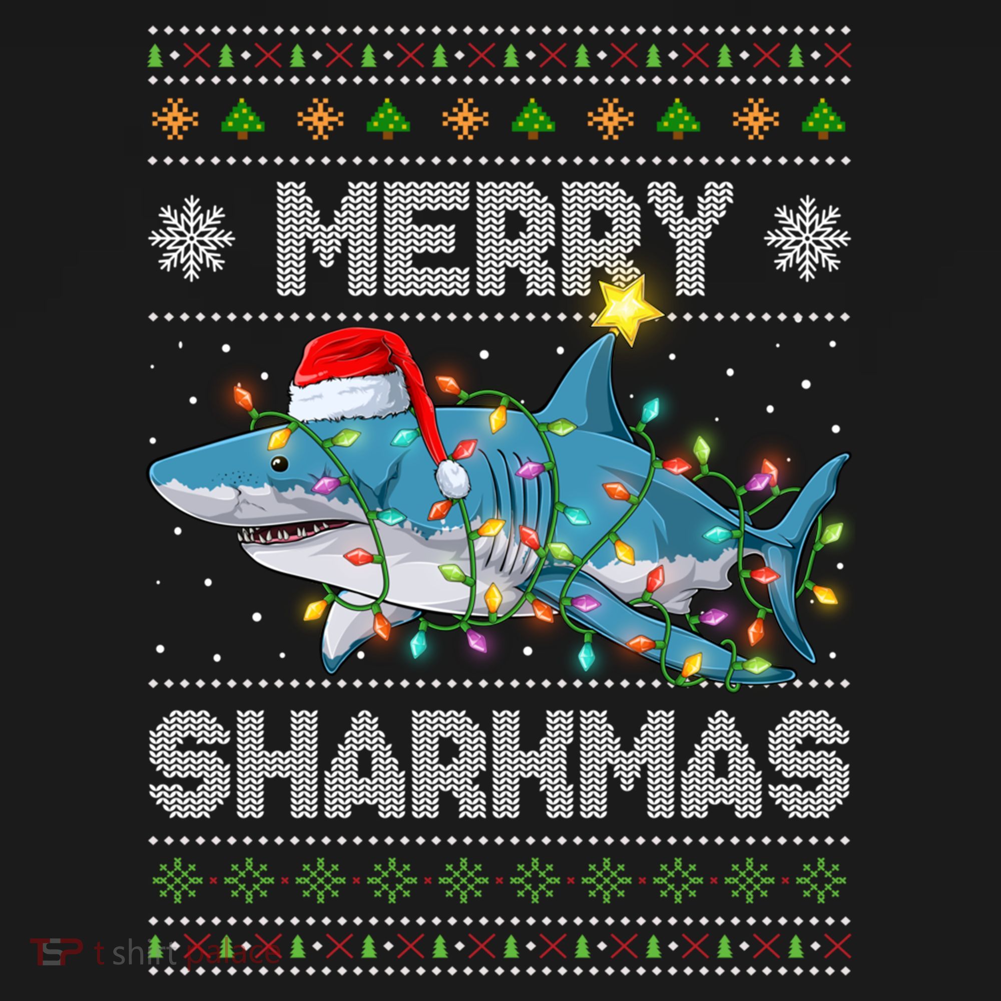 Merry Sharkmas Shark Santa Ugly Christmas Lights Xmas Women's Tank Top