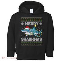 Merry Sharkmas Shark Santa Ugly Christmas Lights Xmas Toddler Hoodie thumb 0