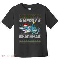 Merry Sharkmas Shark Santa Ugly Christmas Lights Xmas Toddler T-Shirt thumb 0