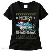Merry Sharkmas Shark Santa Ugly Christmas Lights Xmas Women's T-Shirt thumb 0