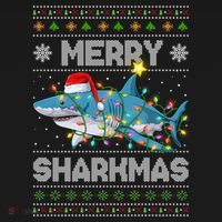 Merry Sharkmas Shark Santa Ugly Christmas Lights Xmas Kids Sweatshirt thumb 2