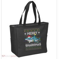 Merry Sharkmas Shark Santa Ugly Christmas Lights Xmas Tote Bag thumb 2