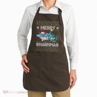 Merry Sharkmas Shark Santa Ugly Christmas Lights Xmas Apron thumb 2