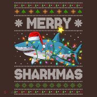 Merry Sharkmas Shark Santa Ugly Christmas Lights Xmas Apron thumb 3