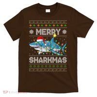 Merry Sharkmas Shark Santa Ugly Christmas Lights Xmas T-Shirt thumb 0