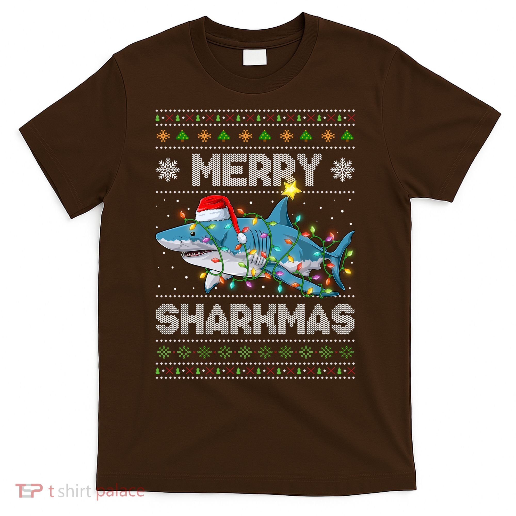 Merry Sharkmas Shark Santa Ugly Christmas Lights Xmas T-Shirt