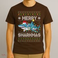 Merry Sharkmas Shark Santa Ugly Christmas Lights Xmas T-Shirt thumb 3