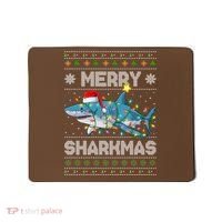 Merry Sharkmas Shark Santa Ugly Christmas Lights Xmas Mousepad thumb 0