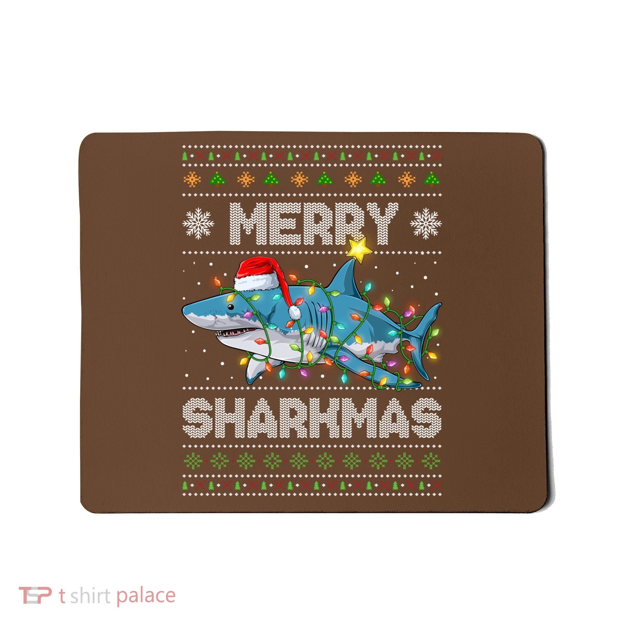 Merry Sharkmas Shark Santa Ugly Christmas Lights Xmas Mousepad