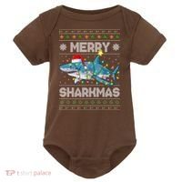 Merry Sharkmas Shark Santa Ugly Christmas Lights Xmas Baby Bodysuit thumb 0