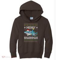 Merry Sharkmas Shark Santa Ugly Christmas Lights Xmas Kids Hoodie thumb 0