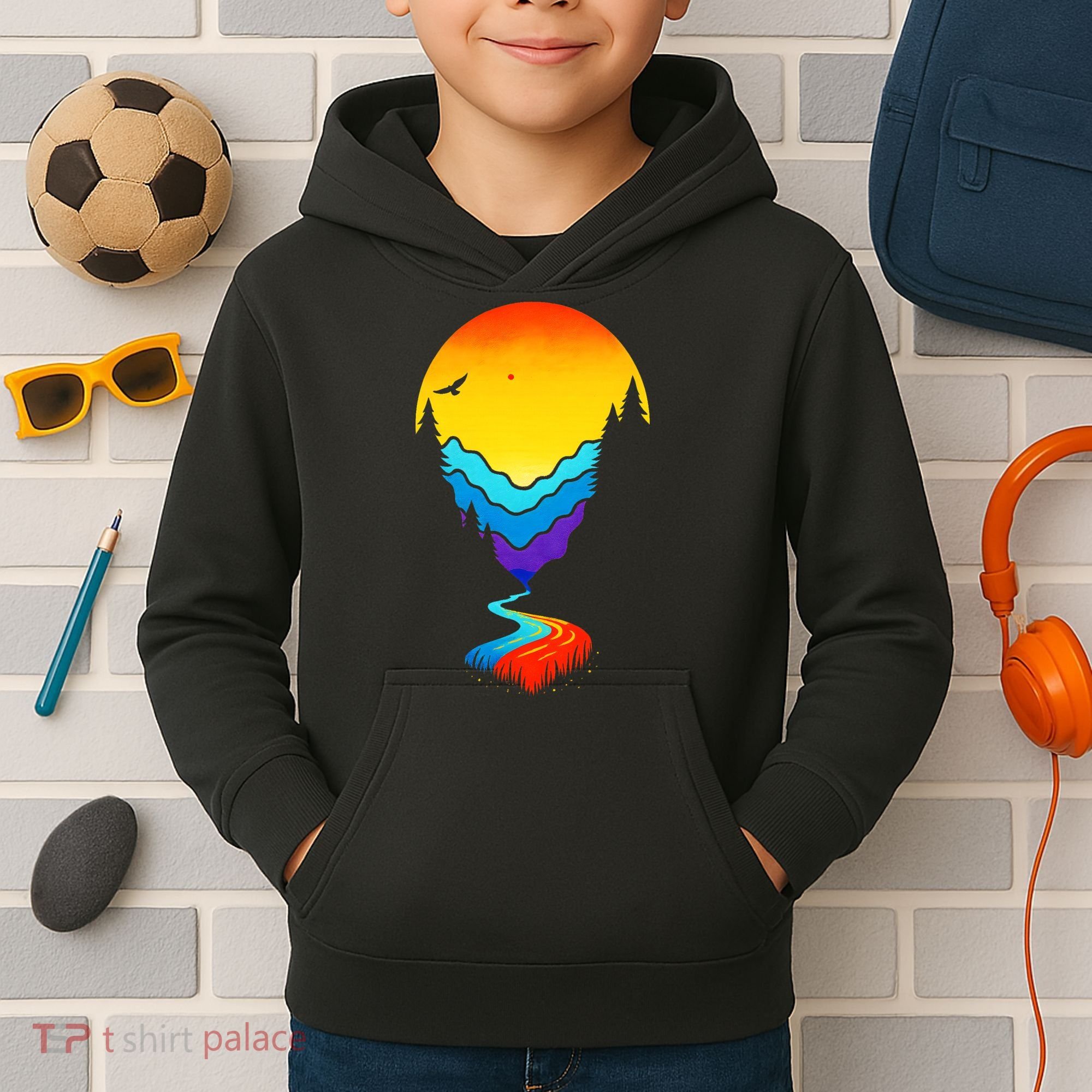 Mountain Stream Sunset Wilderness Kids Hoodie