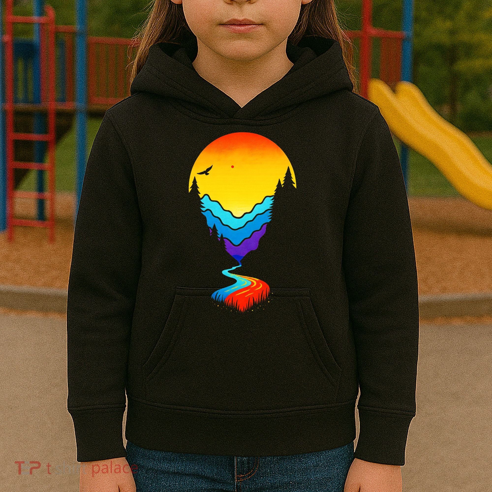 Mountain Stream Sunset Wilderness Kids Hoodie