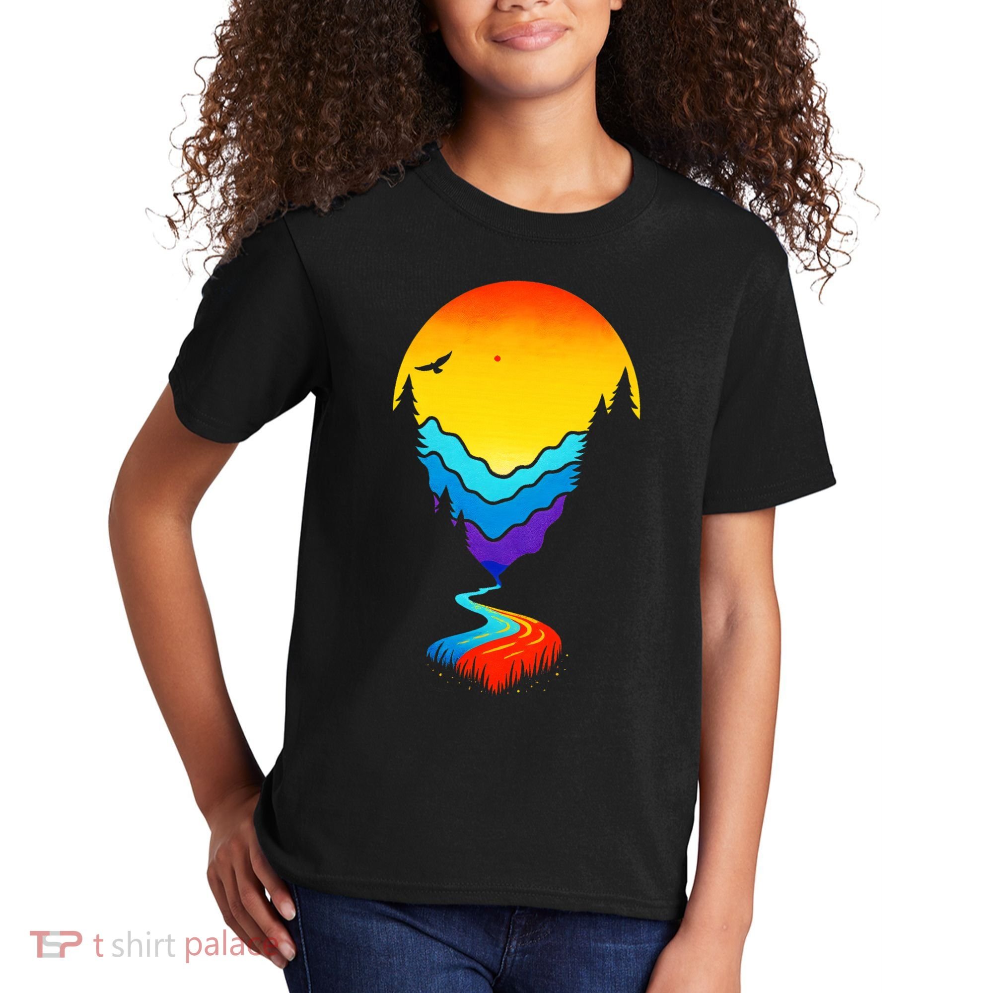 Mountain Stream Sunset Wilderness Kids T-Shirt